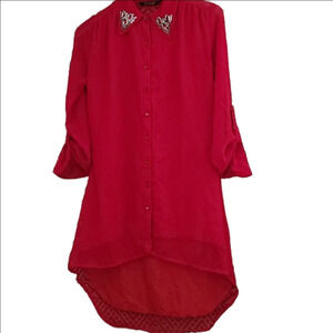 "Peach " Red long in back short in front blouse